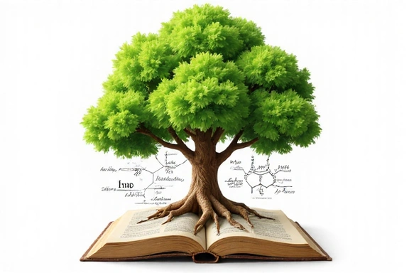 Albero stilizzato che cresce da un libro di scienza