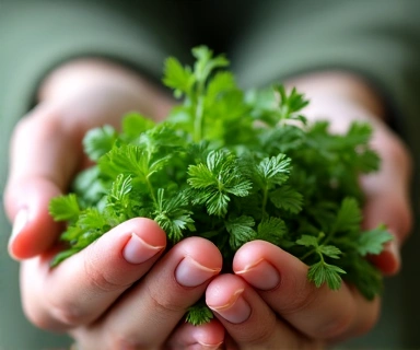 Mano che tiene erbe fresche
