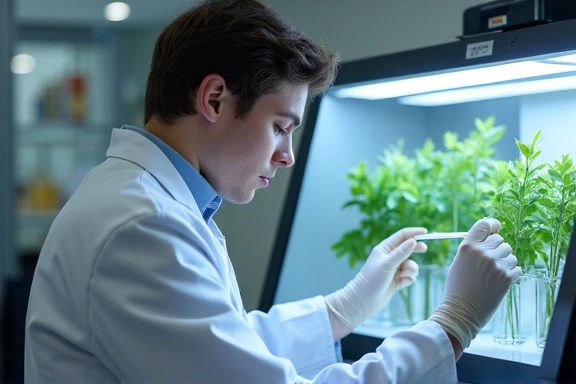 Scienziato che esegue test di qualità su campioni vegetali