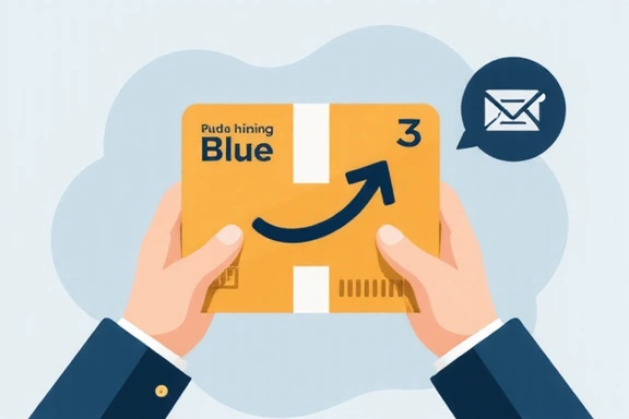 Mani che tengono un pacco con una freccia di reso